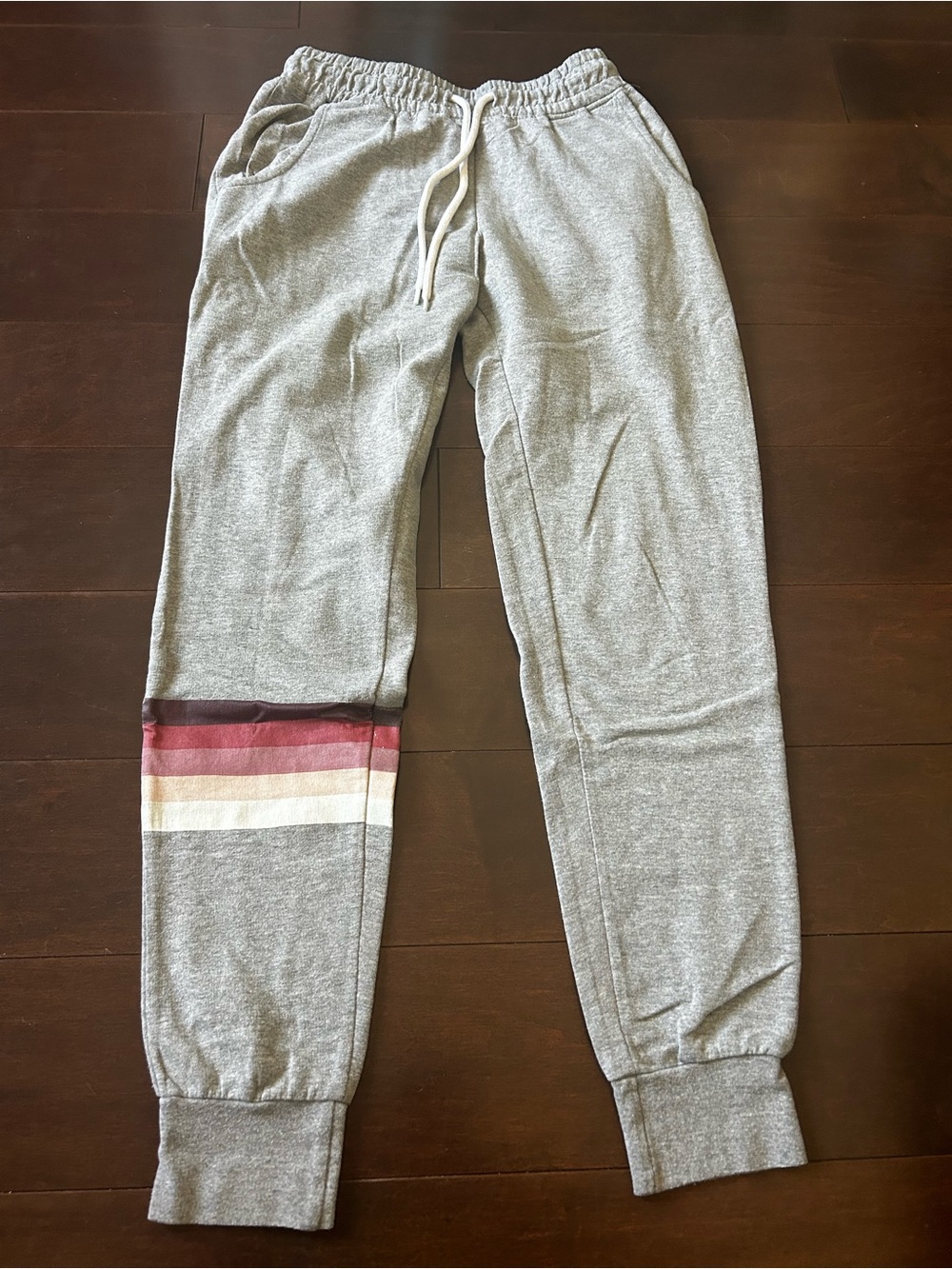 Planet Gold Gray Sweatpants with Burgundy and Pink Stripe